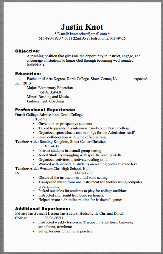 Career Objective for Teaching Resume Sample Teacher Resume Examples 2017 Justin Knot E Mail