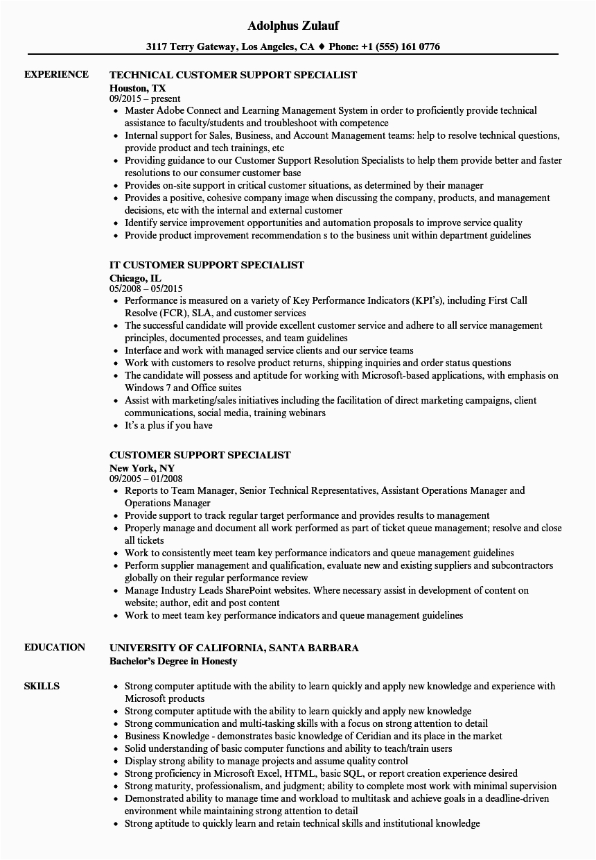 Customer Service Technical Support Sample Resume Customer Support Specialist Resume Samples