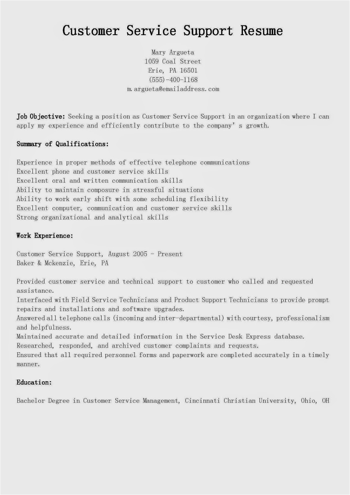 Customer Service Technical Support Sample Resume Resume Samples Customer Service Support Resume Sample