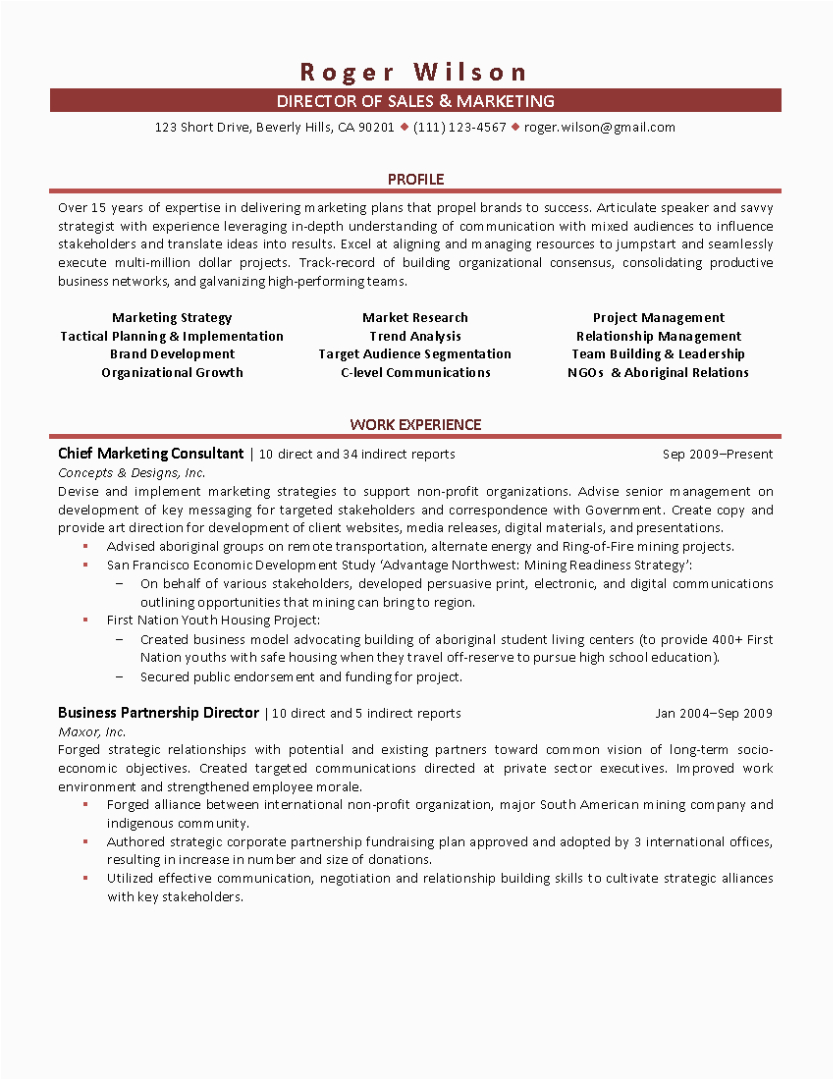Director Of Sales and Marketing Resume Sample Director Of Sales and Marketing Resume