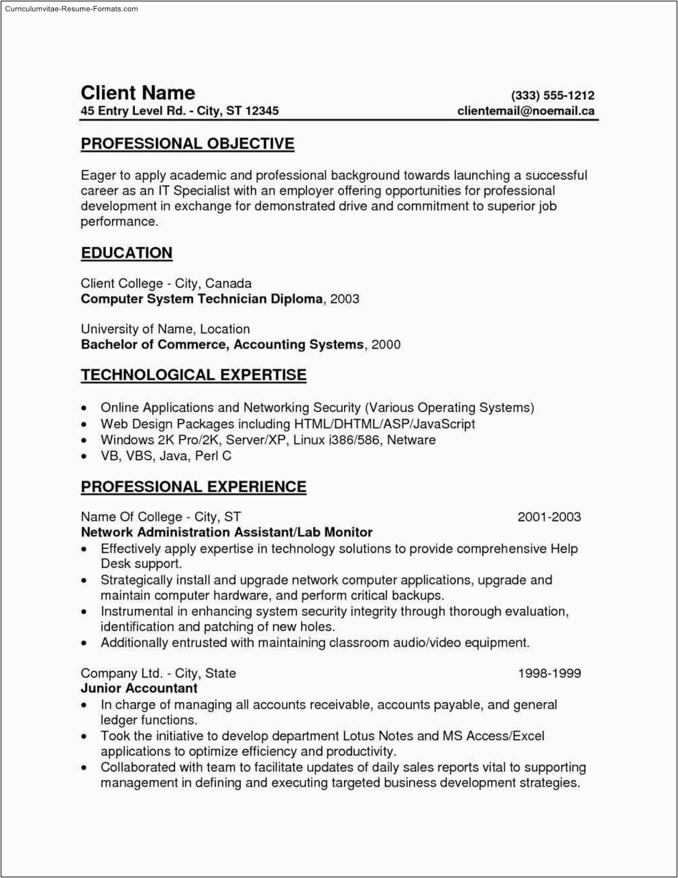 Entry Level It Resume Examples and Samples Entry Level Resume Template