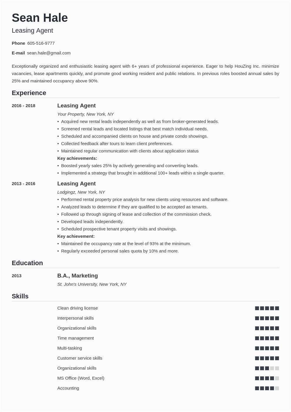 Entry Level Leasing Consultant Resume Sample Leasing Agent Resume Sample & Writing Guide [20 Tips]