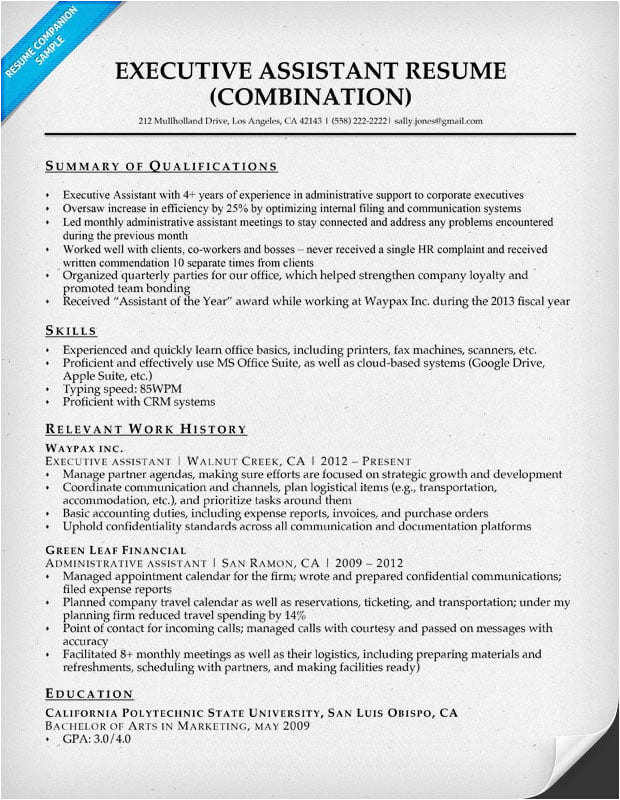 Executive assistant Summary Of Qualifications Sample Resume Executive assistant Resume Example