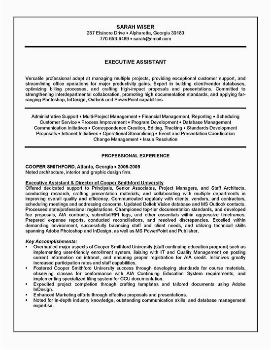 Executive assistant Summary Of Qualifications Sample Resume Executive assistant Resume Example Sample