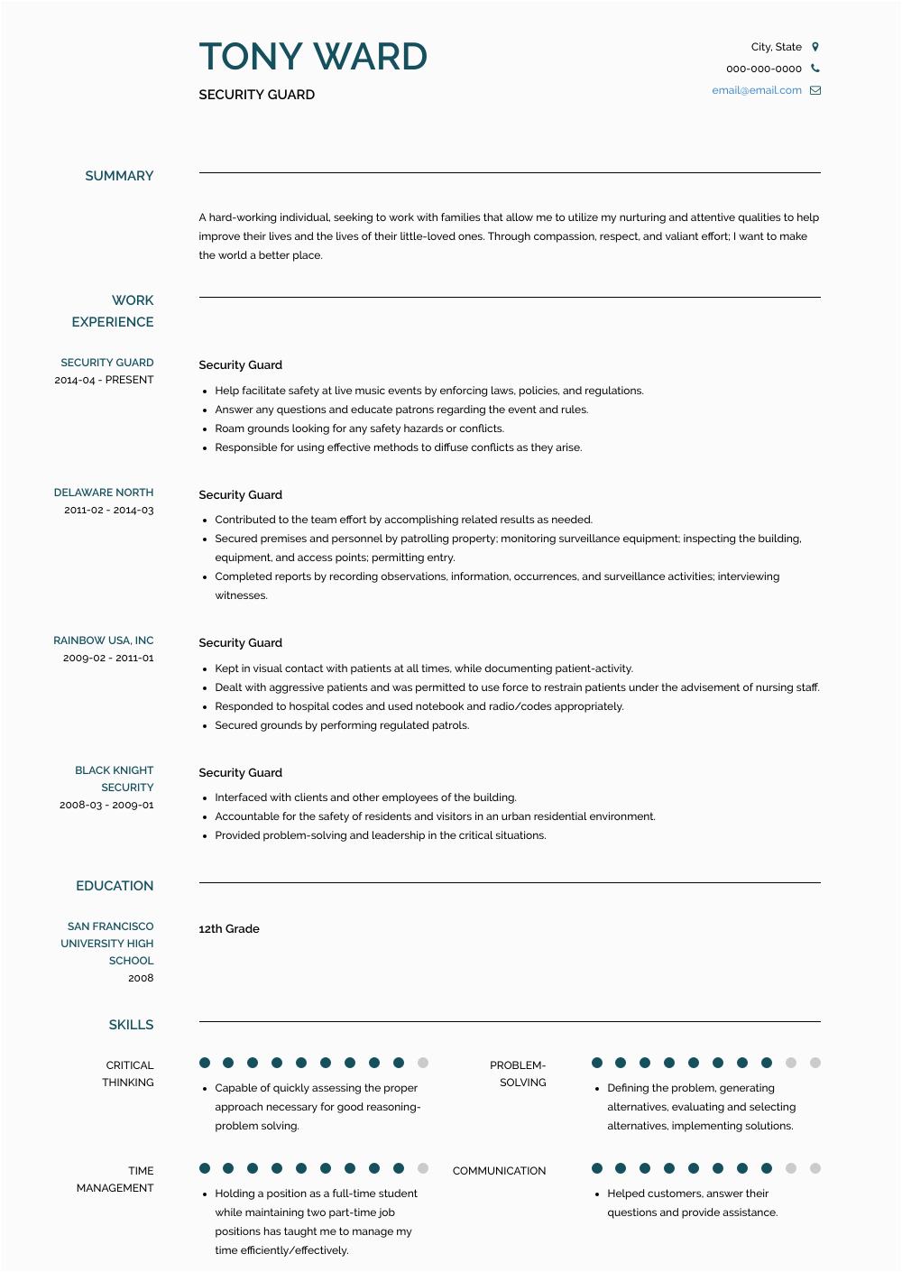 Free Sample Resume for Security Guard Security Guard Resume Samples and Templates