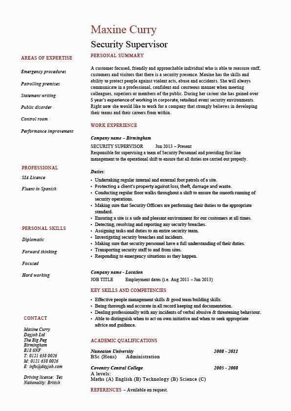 Free Sample Resume for Security Supervisor Security Supervisor Resume Sample Example Patrol Job