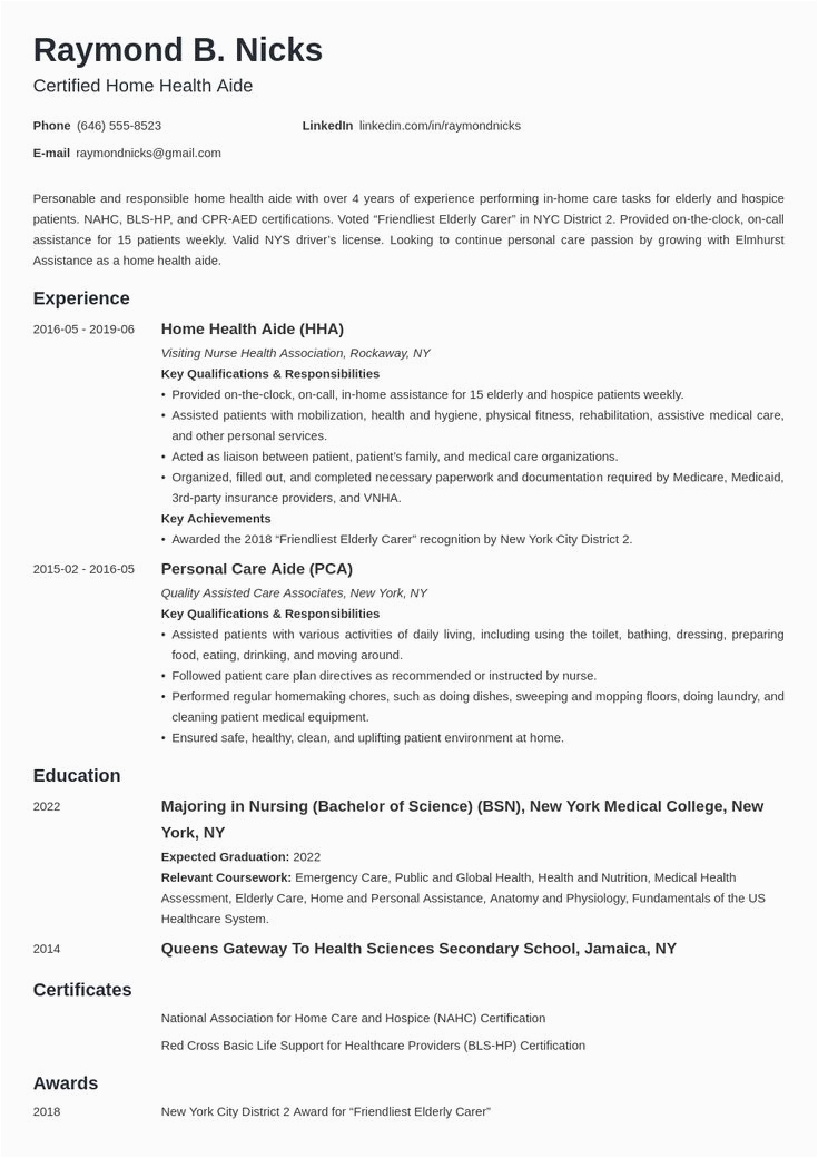 Home Health Aide Resume Objective Samples Home Health Aide Resume Example Template Minimo In 2020