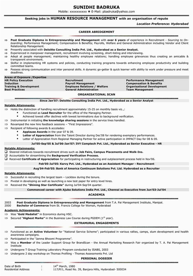 Hr Executive Resume Sample In India Sample Resume Hr Executive India Hr Executive
