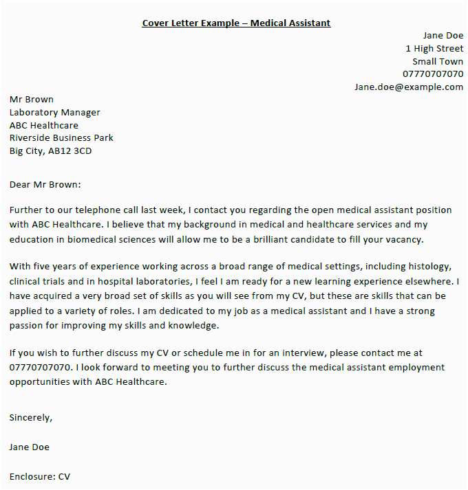 Medical assistant Resume Cover Letter Samples Medical assistant Cover Letter Example Icover