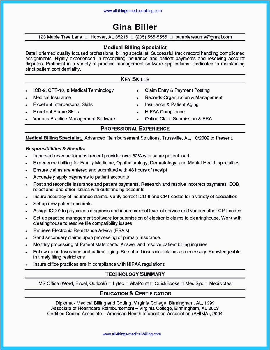 Medical Billing and Coding Internship Resume Samples Cool Exciting Billing Specialist Resume that Brings the