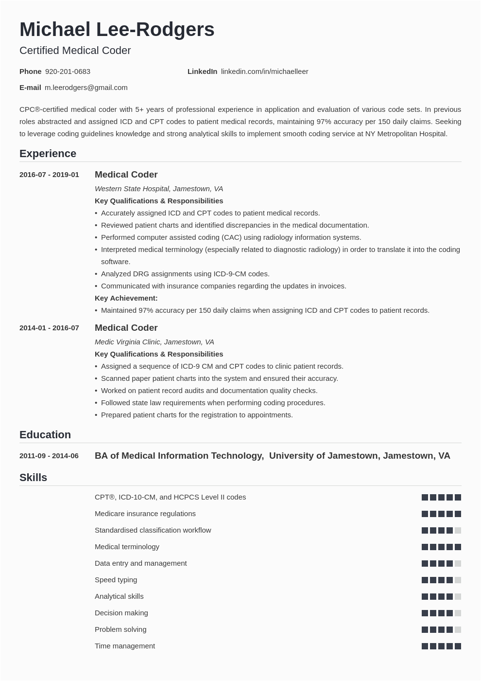 Medical Coding Resume Sample No Experience Medical Coder Resume Example Template Nanica In 2020