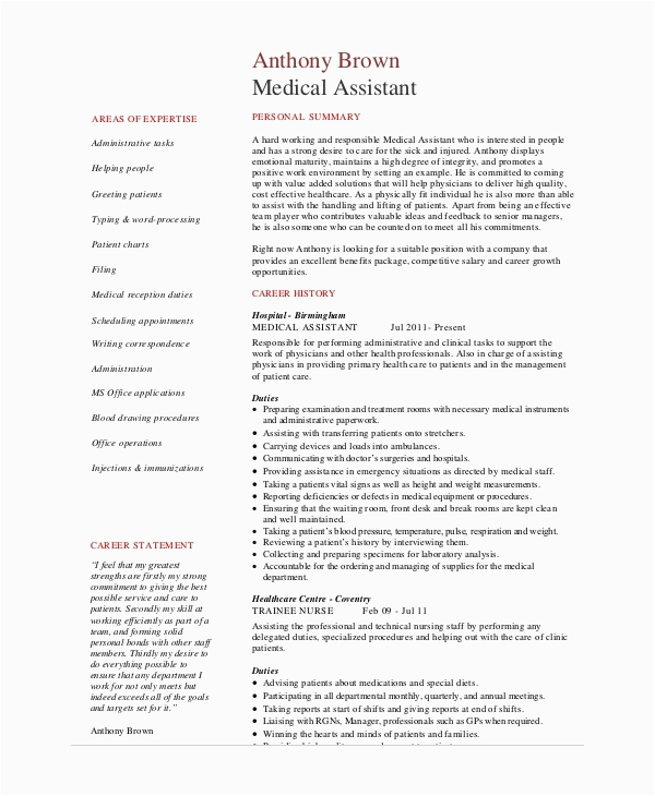 Medical Office Administrative assistant Resume Sample Free 8 Sample Medical assistant Resume Templates In Pdf