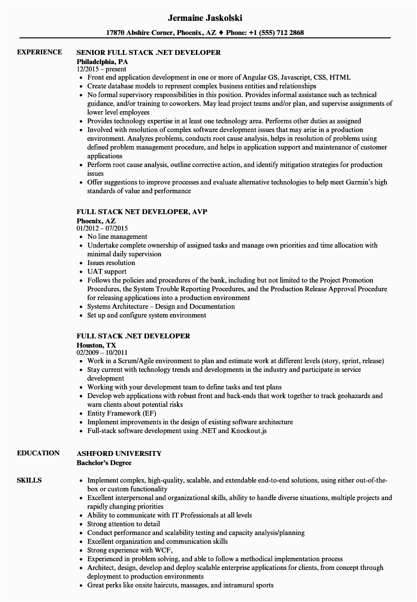 Net Full Stack Developer Resume Sample Full Stack Net Developer Resume Samples