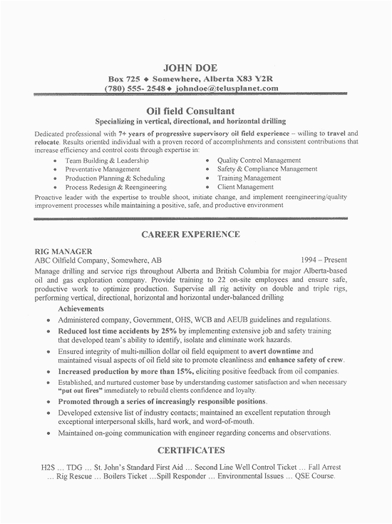Oil and Gas Consultant Resume Sample Oil Field Consultant Resume Example