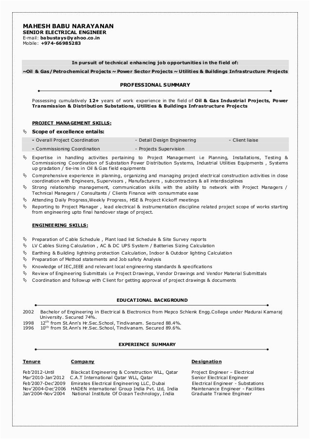 Oil and Gas Electrician Resume Sample Electrical Engineer Oil and Gas Electrical Engineer