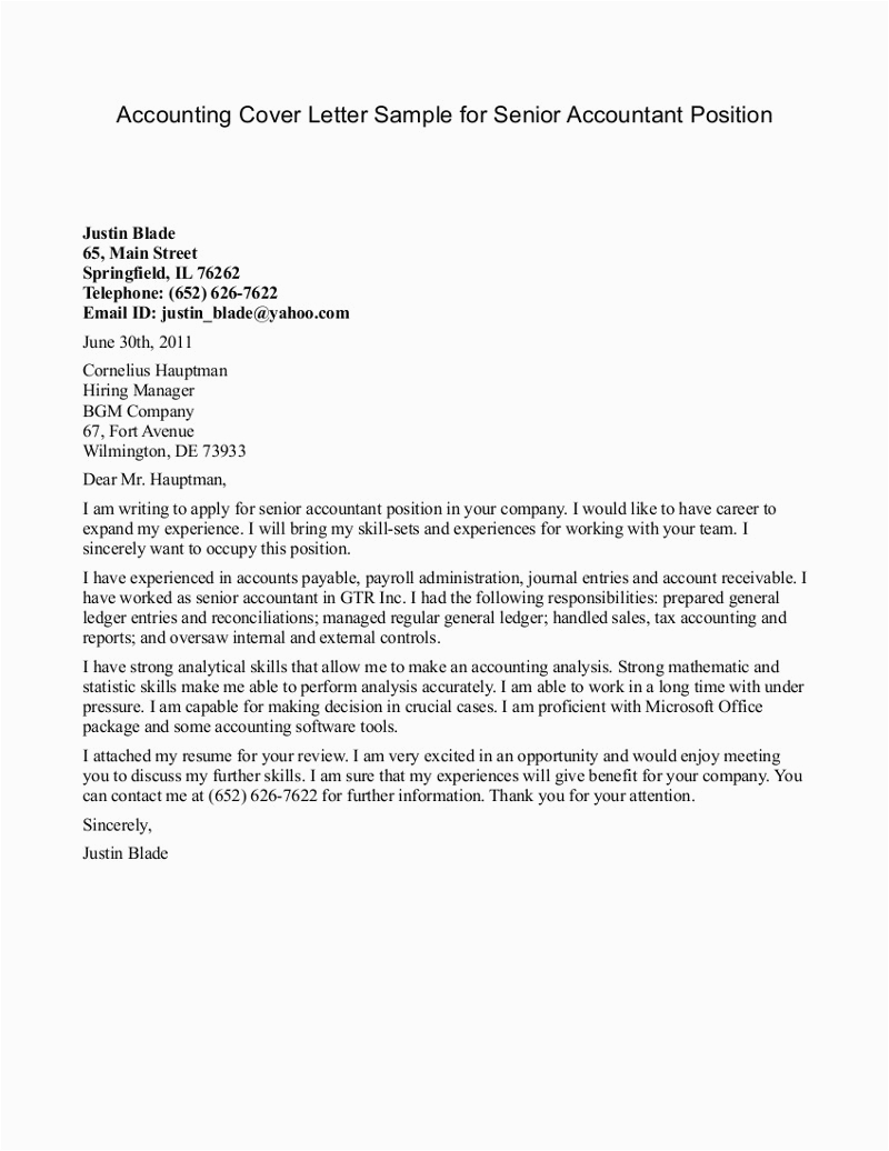 Resume Cover Letter Sample for Accounting Position 10 11 Staff Accountant Cover Letter Samples