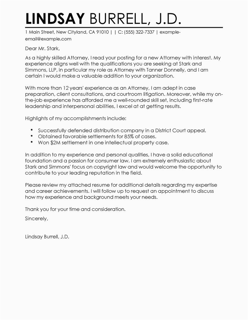 Sample attorney Cover Letter for Resume attorney Cover Letter Examples