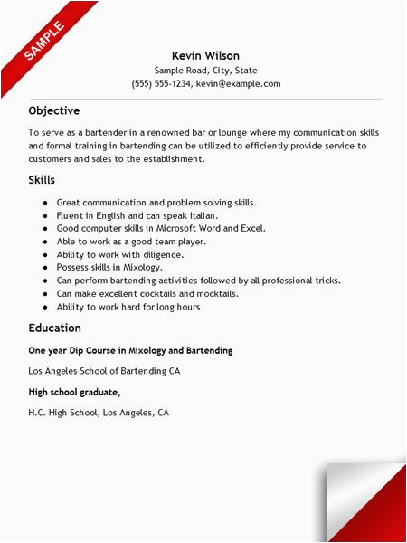 Sample Bartending Resume with No Experience Bartender Resume with No Experience