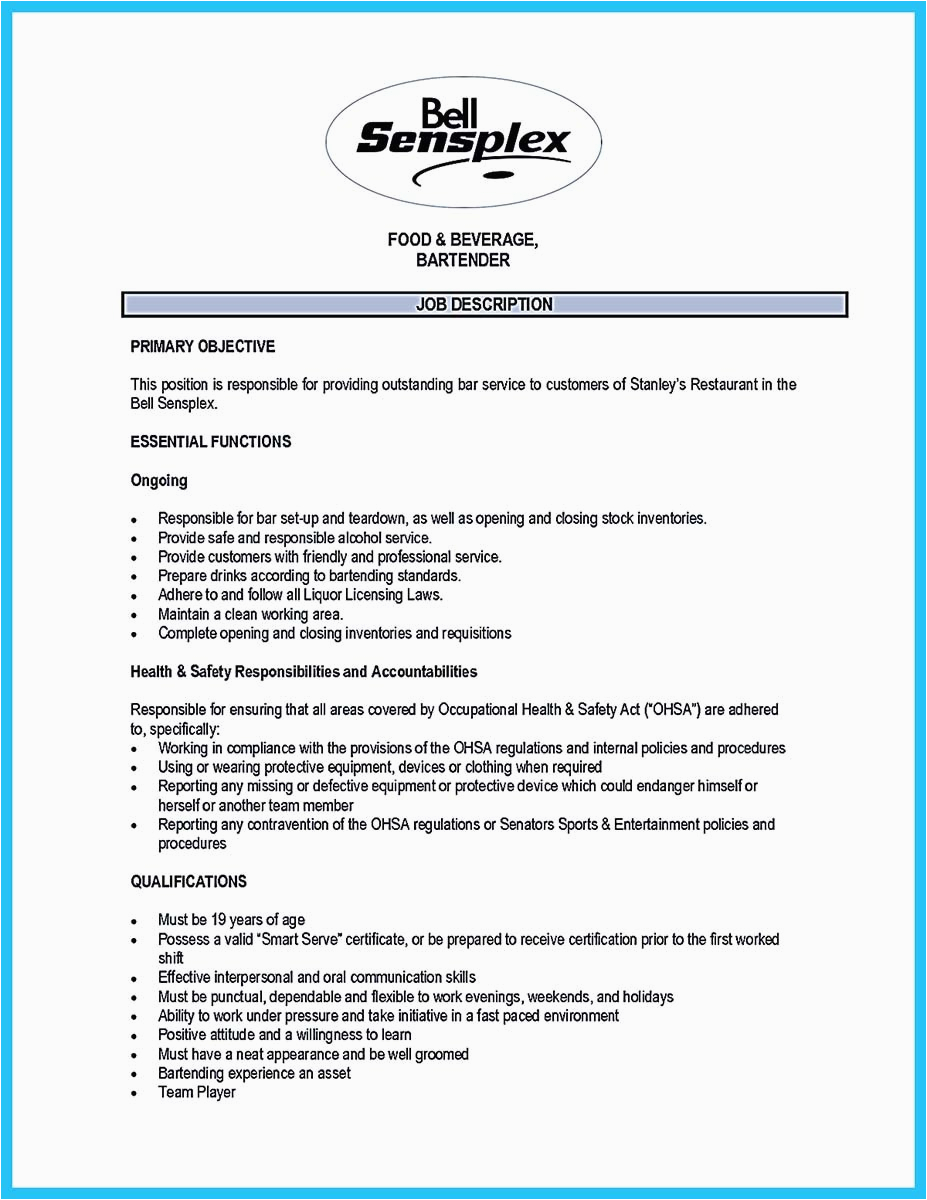 Sample Bartending Resume with No Experience Outstanding Details You Must Put In Your Awesome
