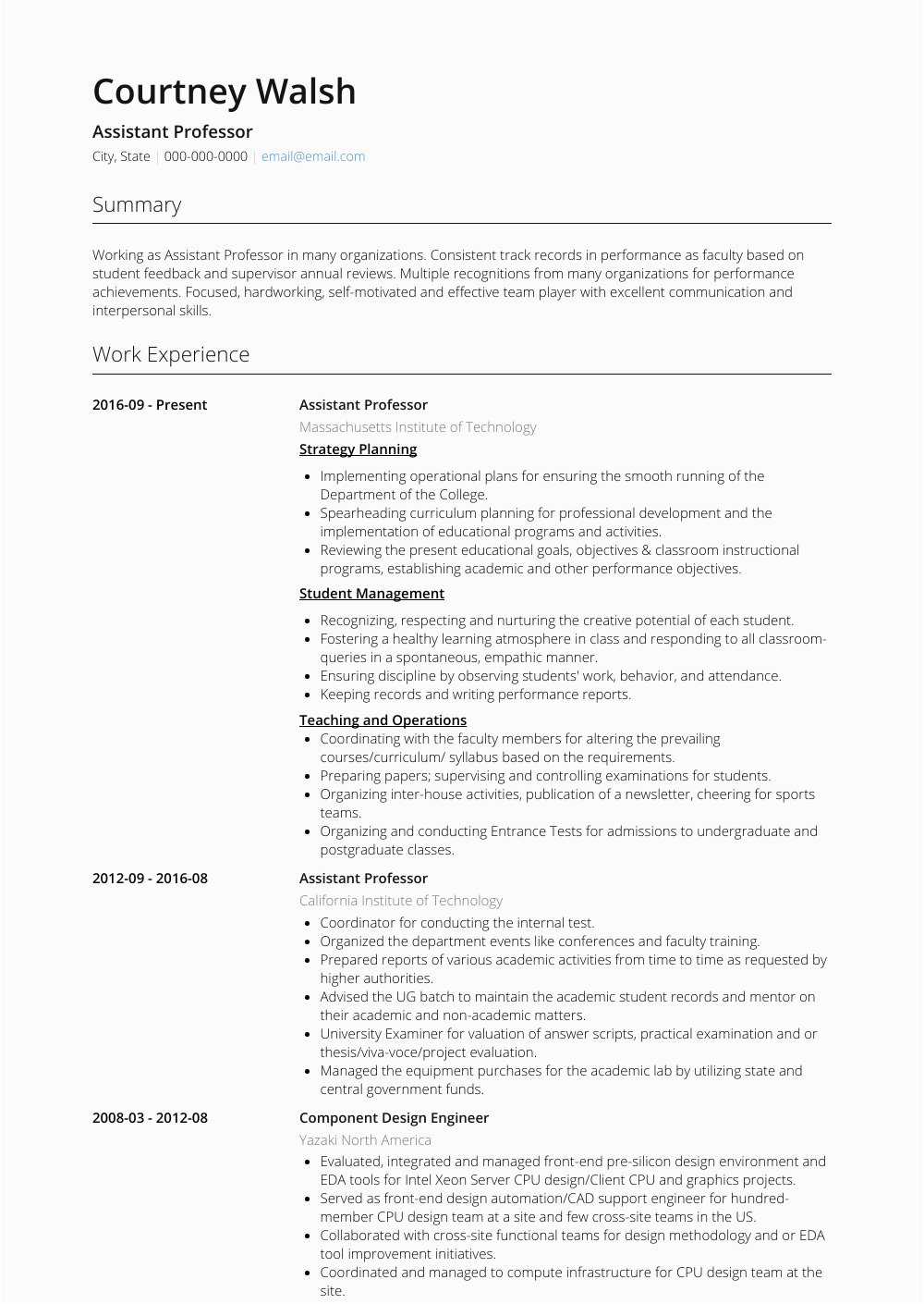 Sample Career Objective for assistant Professor Resume assistant Professor Resume Samples and Templates