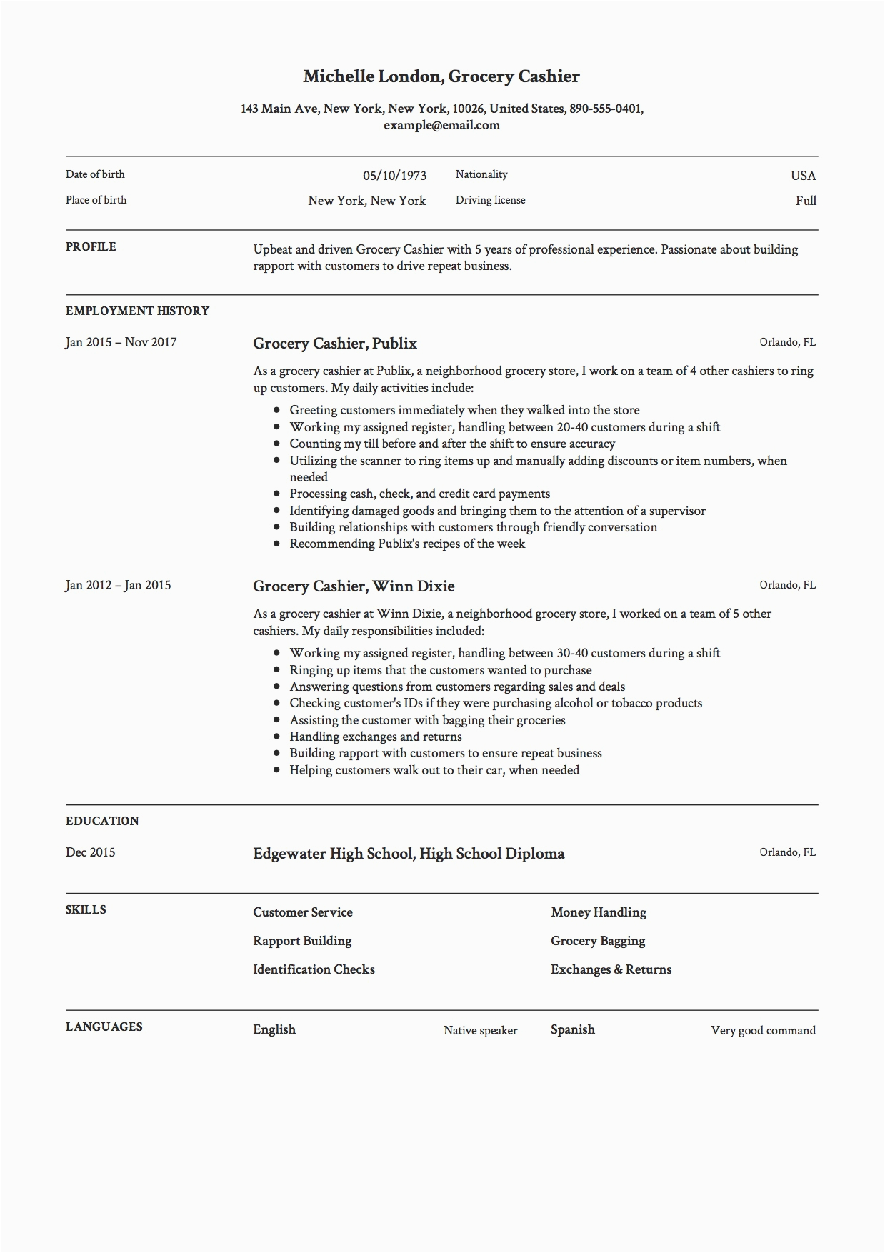 Sample Cashier Resume with No Experience Cashier Resume Sample No Experience Best Resume Examples
