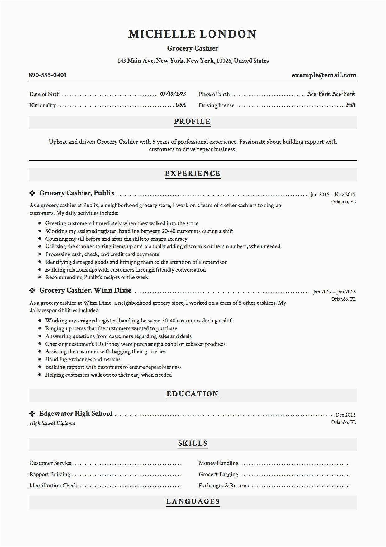 Sample Cashier Resume with No Experience Grocery Cashier Resume Guide 12 Example