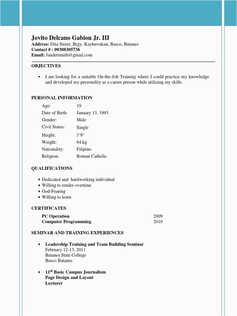 Sample Objectives In Resume for Ojt Marketing Student Sample Resume for Ojt Student Information Technology