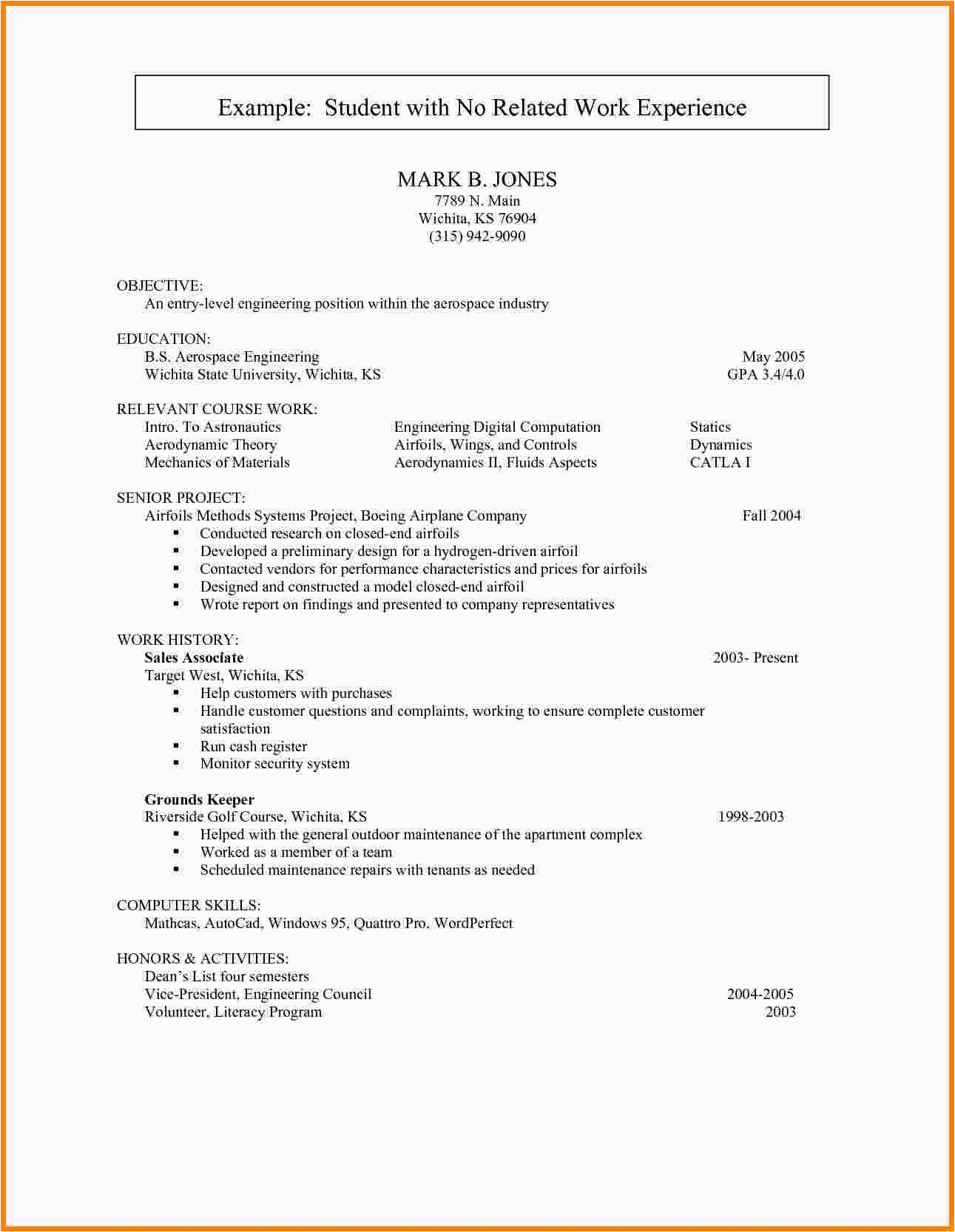 Sample Of Functional Resume with No Experience Work Experience Resume