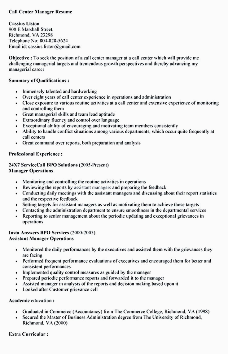 Sample Of Resume Objectives for Call Center Agent Call Center Resume for Professional with Relevant