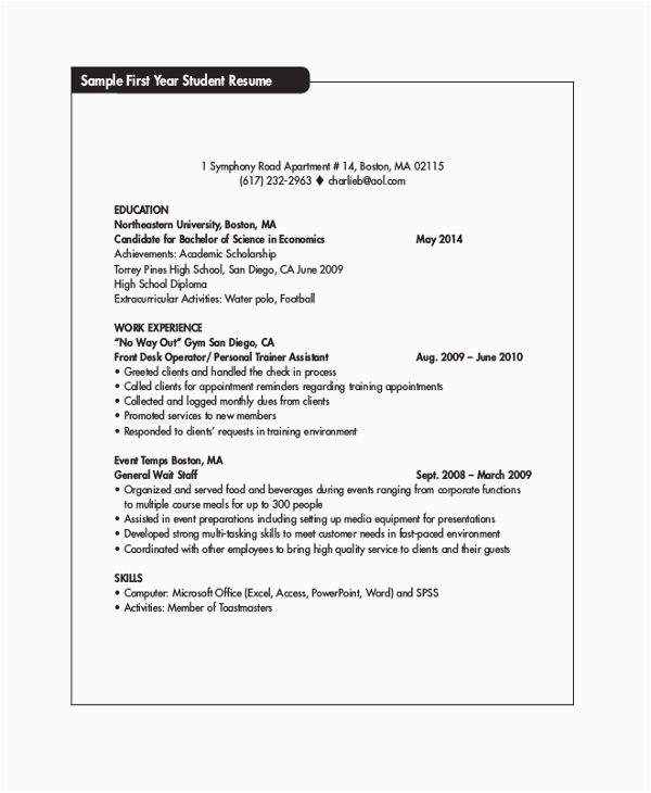 Sample Resume First Year College Student Free 8 Sample College Student Resume Templates In Pdf