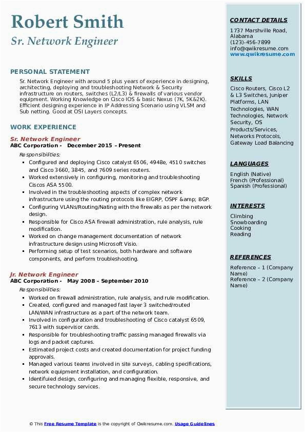 Sample Resume for 1 Year Experience In Network Engineer Network Engineer Resume Samples
