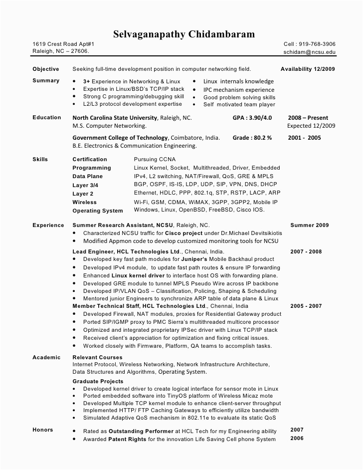 Sample Resume for 1 Year Experience In Network Engineer Sample Resume format for 1 Year Experienced