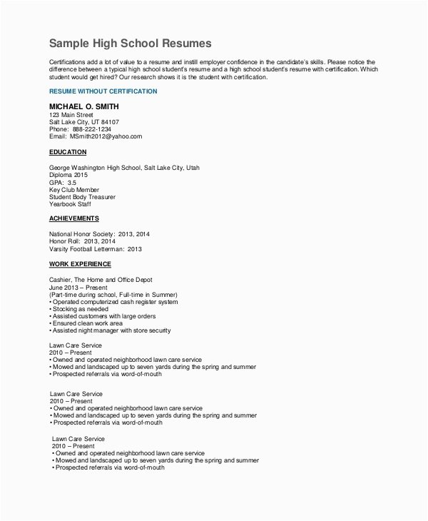 Sample Resume for A High School Graduate Free 8 Sample High School Resume Templates In Pdf