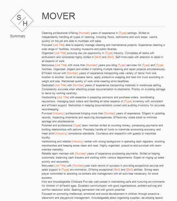 Sample Resume for A Mover and Packer Mover Packer Loader Resume Example Bekins Moving Pany