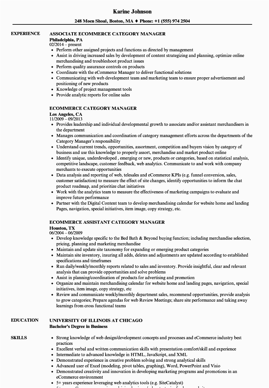 Sample Resume for Ecommerce Operations Manager E Merce Category Manager Resume Samples