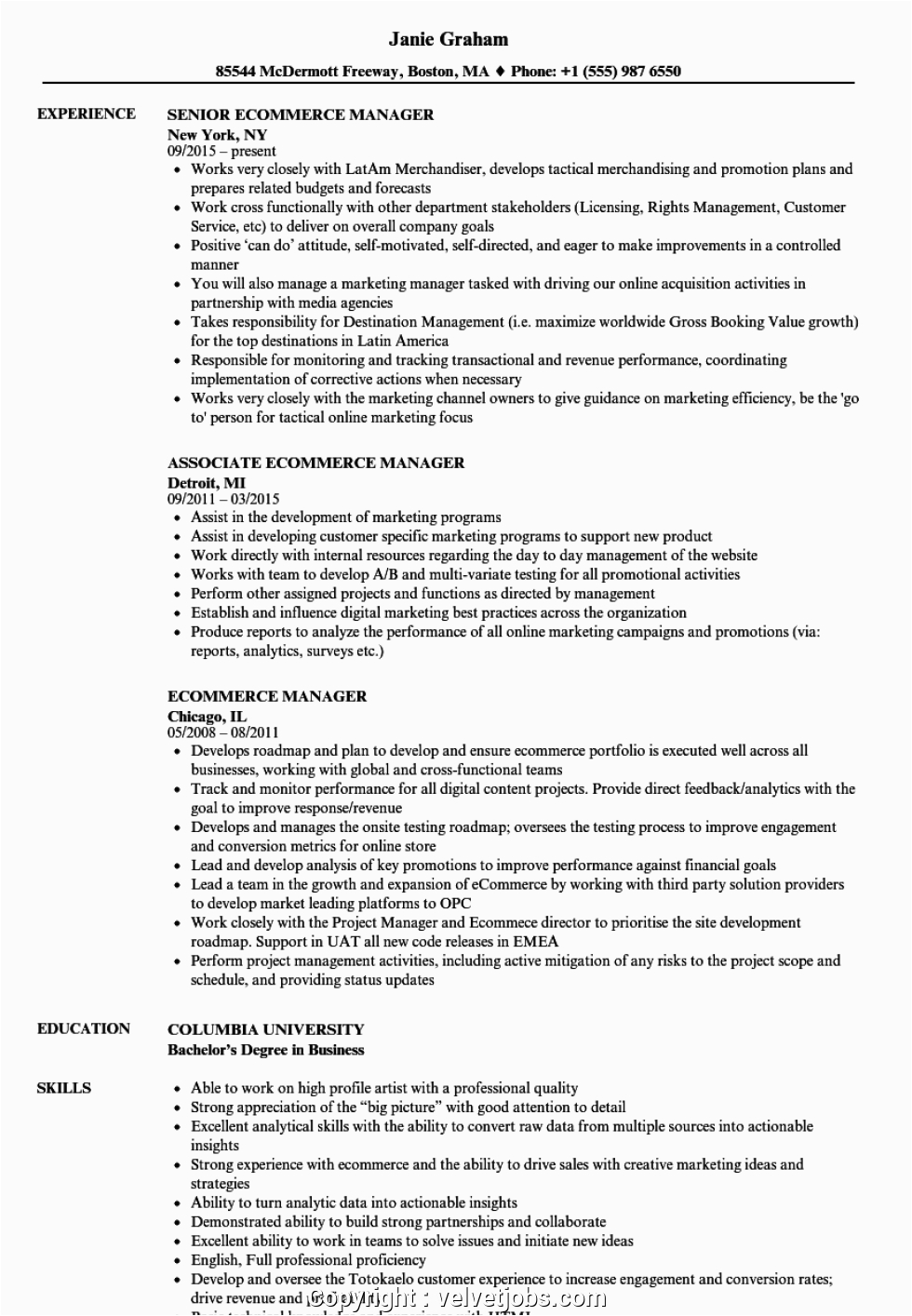 Sample Resume for Ecommerce Operations Manager Professional E Merce Manager Resume E Merce Manager