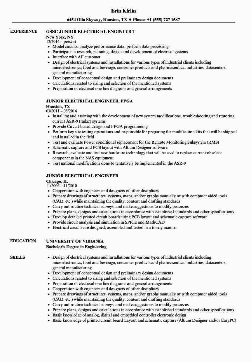 Sample Resume for Electrical and Electronics Engineer Junior Electrical Engineer Resume Samples Velvet Jobs