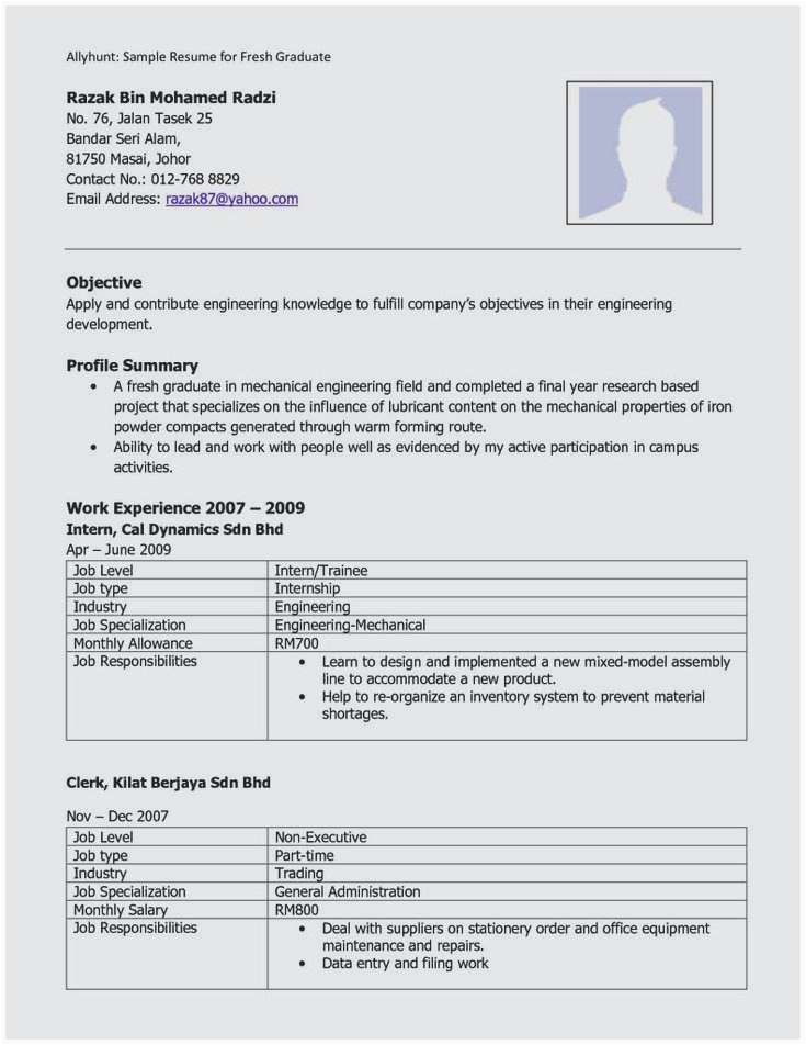 Sample Resume for Electrical Engineer Fresh Graduate 65 Best Graphy Good Resume Examples for Fresh