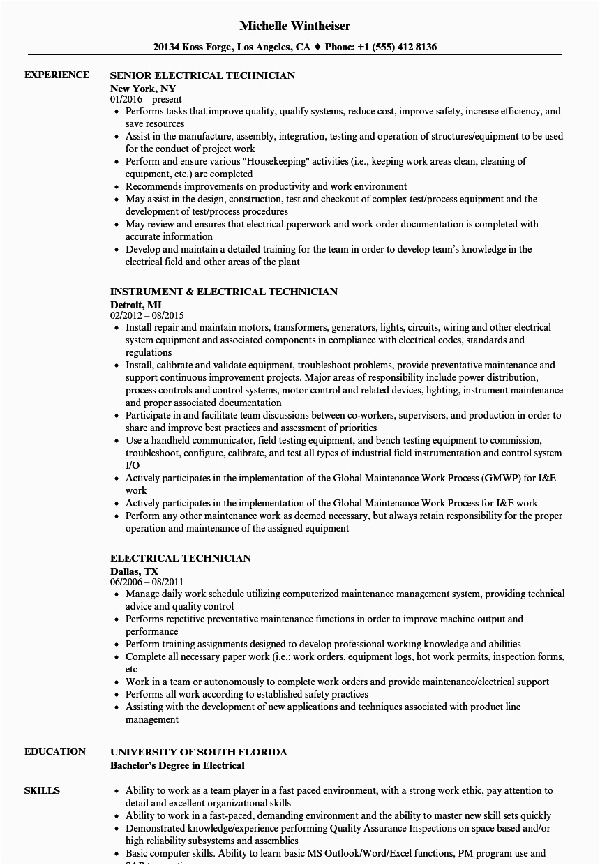 Sample Resume for Electrical Maintenance Technician Pdf 12 Electrical Technician Resume Example Radaircars