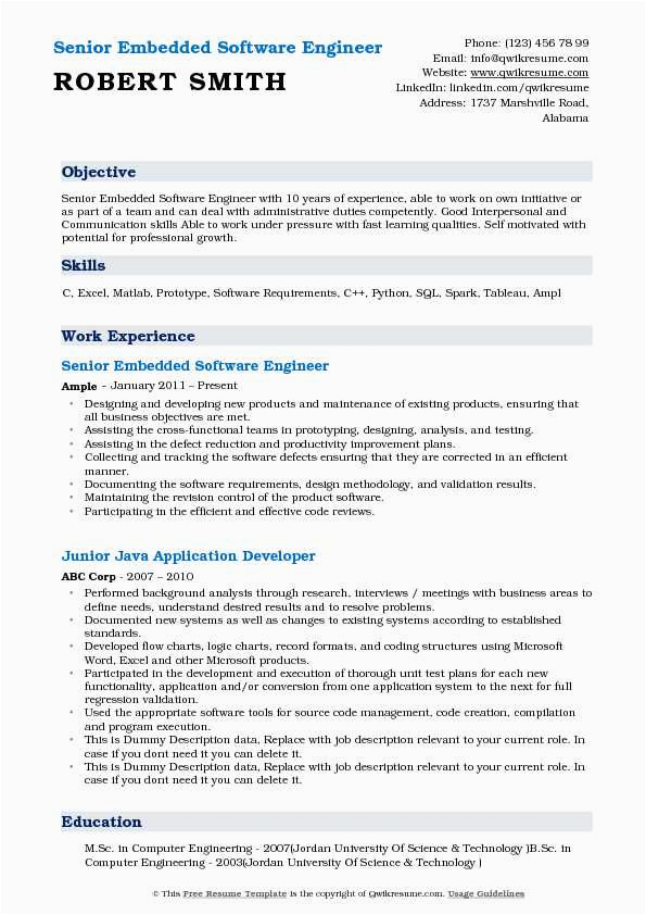 Sample Resume for Embedded software Engineer Embedded software Engineer Resume Samples
