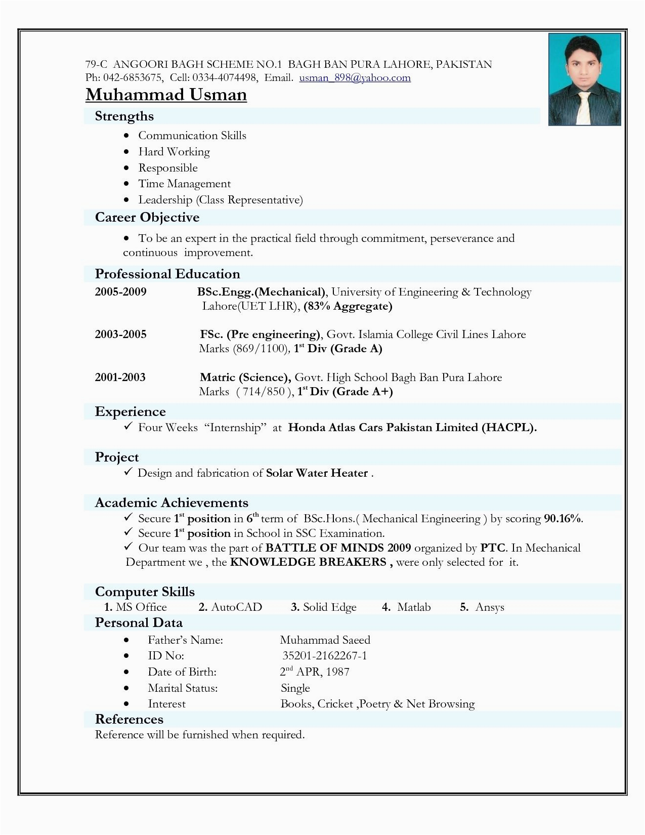 Sample Resume for Engineering Students India Resume format India