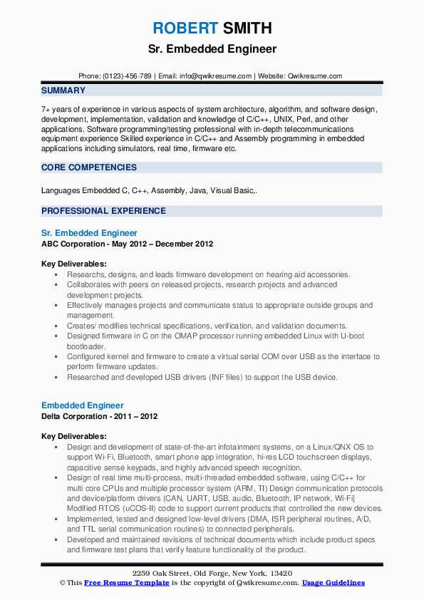 Sample Resume for Experienced Embedded Engineer Embedded Engineer Resume Samples