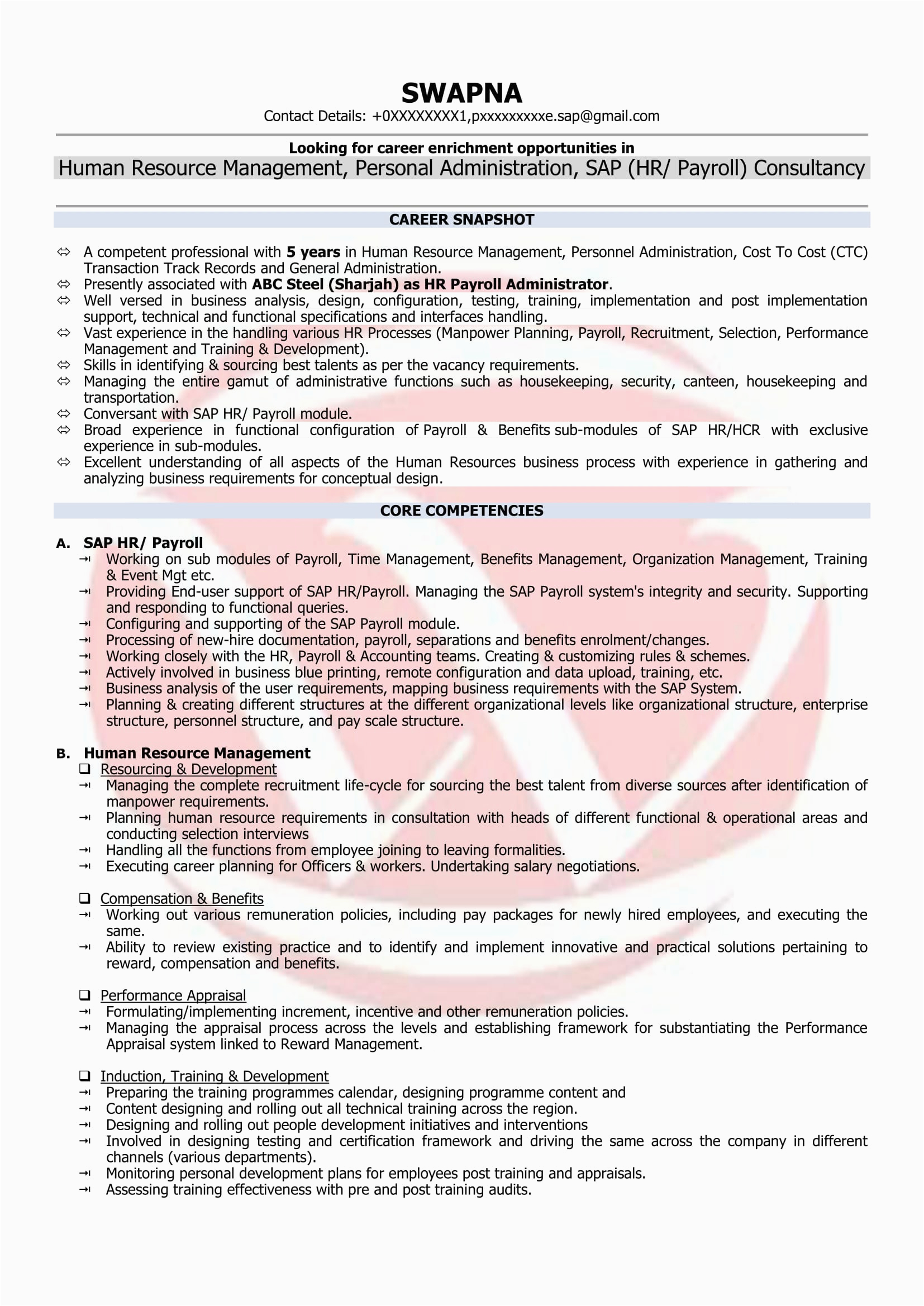 Sample Resume for Experienced Hr Executive Hr Executive Sample Resumes Download Resume format Templates