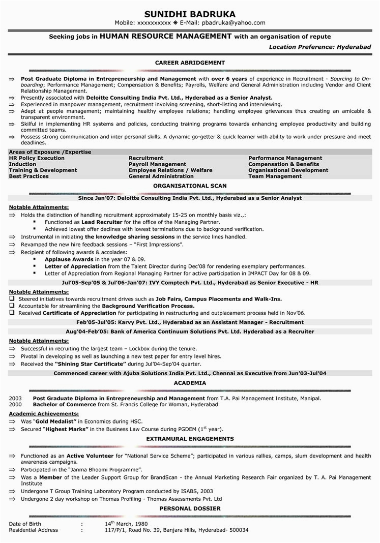 Sample Resume for Experienced Hr Executive Sample Resume Hr Executive Experience Hr Executive