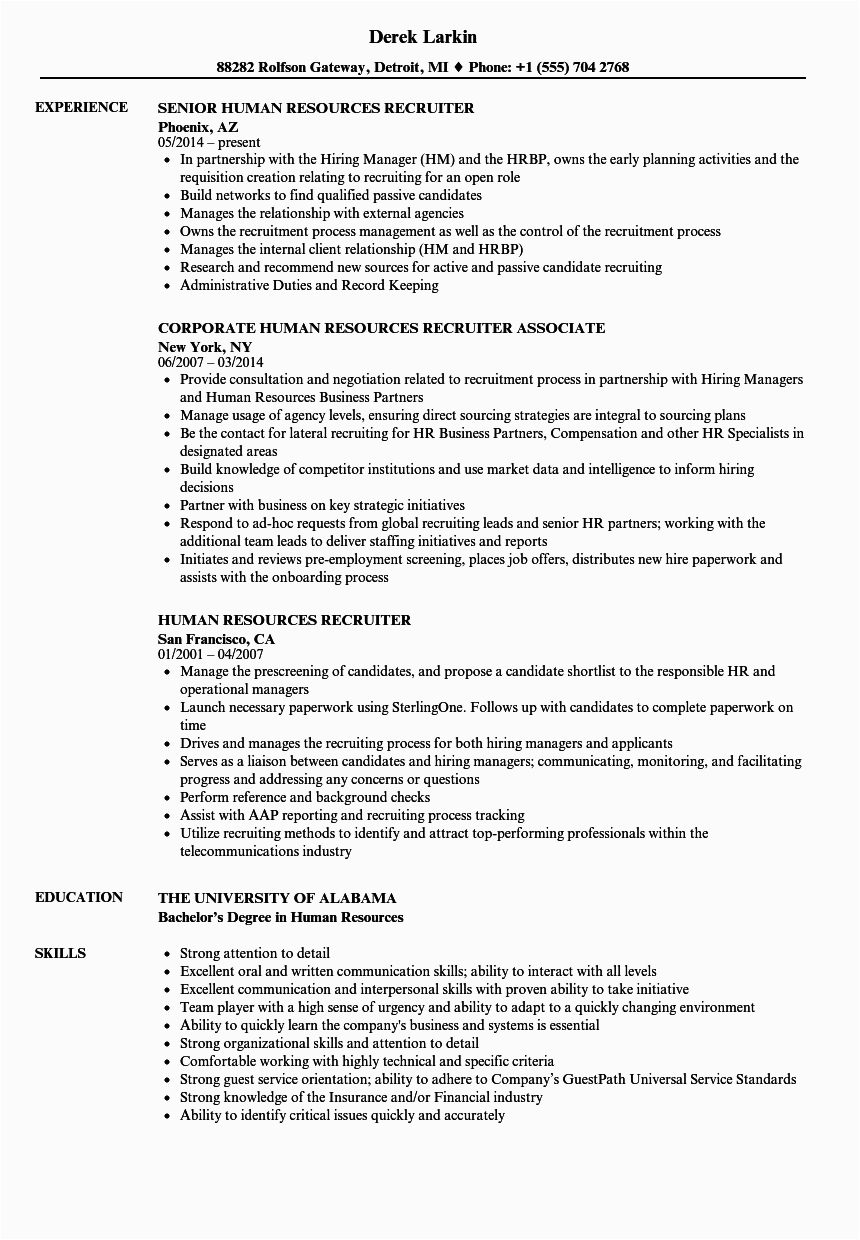 Sample Resume for Experienced Hr Recruiter It Recruiter Resume for 1 Year Experience Best Resume