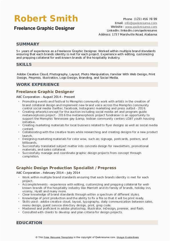 Sample Resume for Freelance Graphic Designer Freelance Graphic Designer Resume Samples