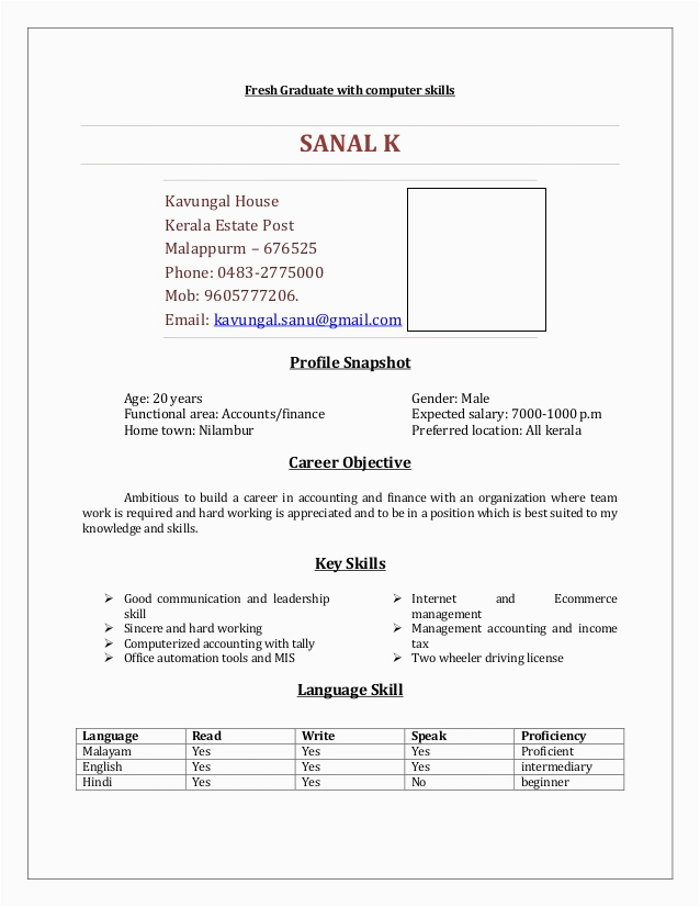 Sample Resume for Fresh Accounting Graduate without Experience Sample Resume for Fresh Graduates with No Experience Pdf