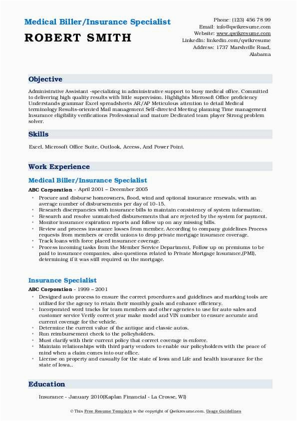 Sample Resume for Health Insurance Specialist Insurance Specialist Resume Samples