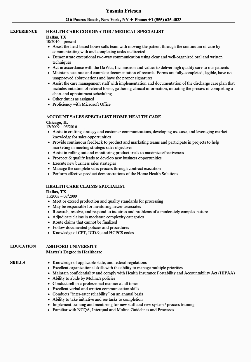 Sample Resume for Health Insurance Specialist Sample Resume for Health Insurance Specialist Health