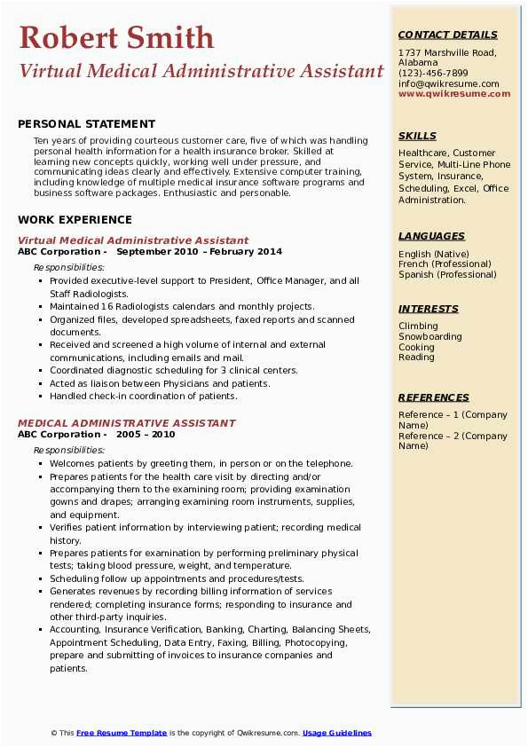 Sample Resume for Healthcare Administrative assistant Medical Administrative assistant Resume Samples